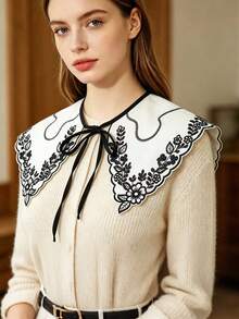 Women's Detachable White Shirt Collar, Solid Color Fake Collar, Casual Business Office Outfit, Fashionable Turn-Down Collar Neckline, Suitable For Sweaters, Jackets, Dresses - White - View 13