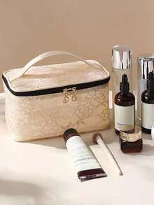 2/1pc Chinese Style Lace Cosmetic Bag Large Capacity Water-Resistant Wash Bag Travel Storage Bag Portable Multi-Functional Handbag - Multicolor - View 5