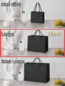 12/6/1pc Black Gift Bags, Holiday Shopping Bags, Wedding, Small Gift Bags, Suitable For Birthday, Graduation, Wedding And Holiday Parties, Paper Gift Bags, Available In Large, Medium And Small Sizes - Multicolor - View 14