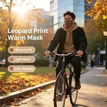 Masker wajah modis dan hangat dengan fungsi tahan angin dan tahan dingin, cocok untuk musim gugur dan musim dingin, desain tebal untuk melindungi wajah dari radang dingin. - Motif leopard retro - View 3