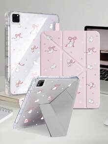 1pc White Rabbit Bow Tablet Case Compatible With IPad Mini6/7/Air/Air2/9.7/10.2/10.5/10.9 (Air4-Air8)/Pro 11/10th Gen/A16/Pro 11 2024 Models, Double-Sided Painted Pattern Tablet Case, Transparent Acrylic Back Shell, Silk Texture 8-Fold Stand, Auto Sleep/Wake, Built-In Pen Slot, Pen Not Included, Some Models With Lens Frame - Multicolor - View 5