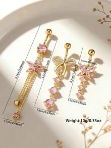 3pcs Women Heart, Bow, Flower, Butterfly Teardrop Navel Piercing Jewelry Set, Suitable For Beach, Holiday, Party, Occasions - 3 Pieces - View 7