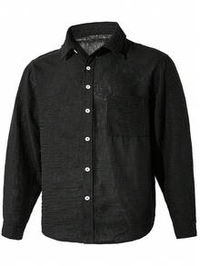 Men's Casual Old Money Style Solid Color Long Sleeve Shirt - Black - View 2