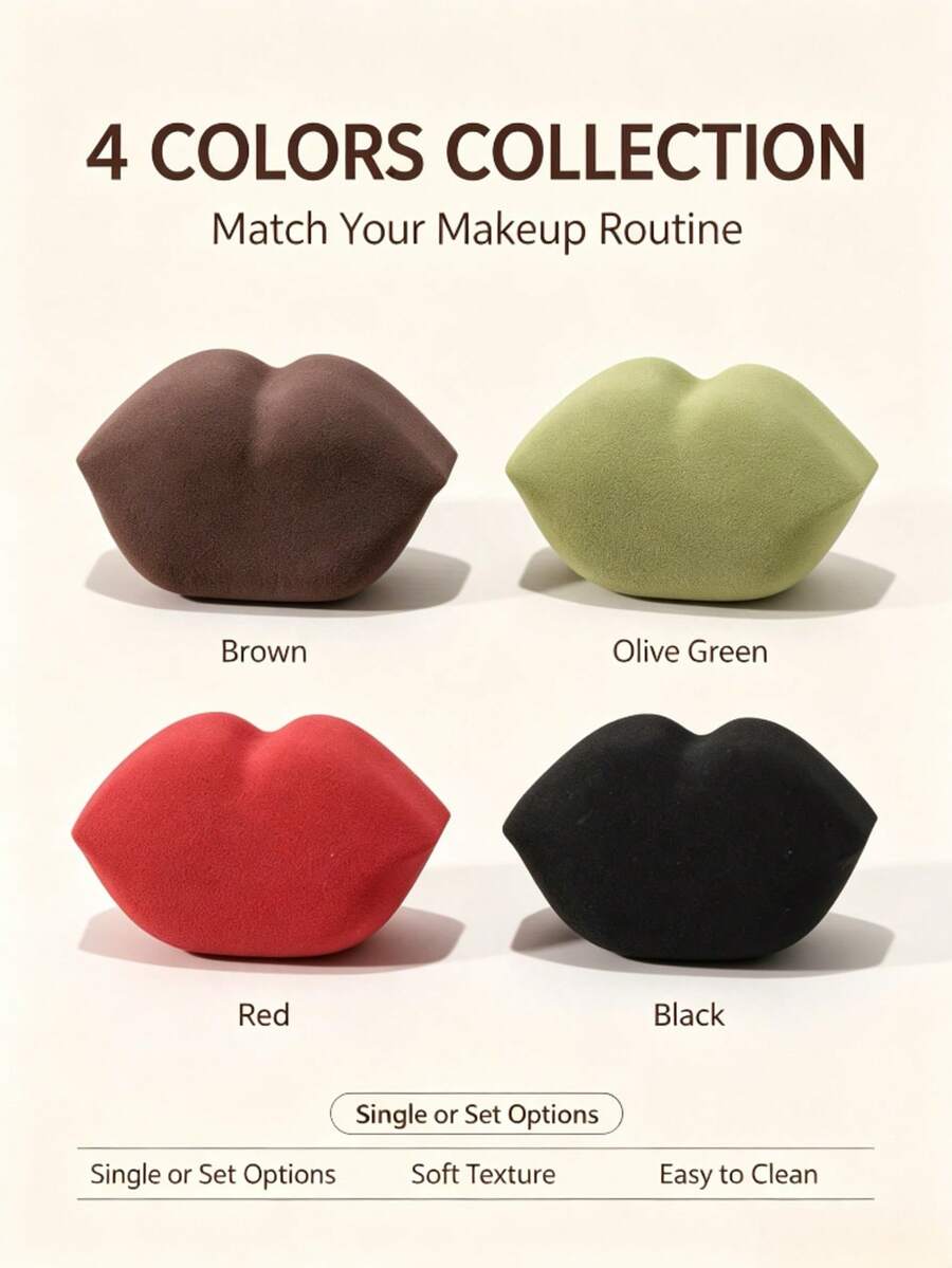 2/4/6/8/10pcs Creative Lip-Shaped Makeup Sponges, 4 Colors Available, High Elasticity Soft Makeup Sponge, Dry & Wet Use, Fits Skin, Suitable For Foundation And Concealer, Unique Shaped Makeup Sponge
