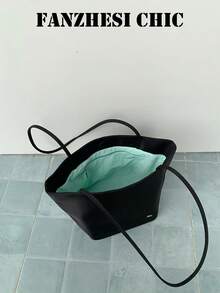 Minimalist Large Capacity Tote Bag With Soft Nylon Material, Gentle Contrast Color Lining Design, Can Store Books And Laptop, Versatile Commuter Shoulder Bag For Girls - Black - View 1
