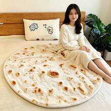 Selimut Bulat Motif Pancake Lucu, Selimut Flanel Motif Makanan Burrito Realistis untuk Sofa Rumah, Hadiah Unik - MultiWarna - View 4