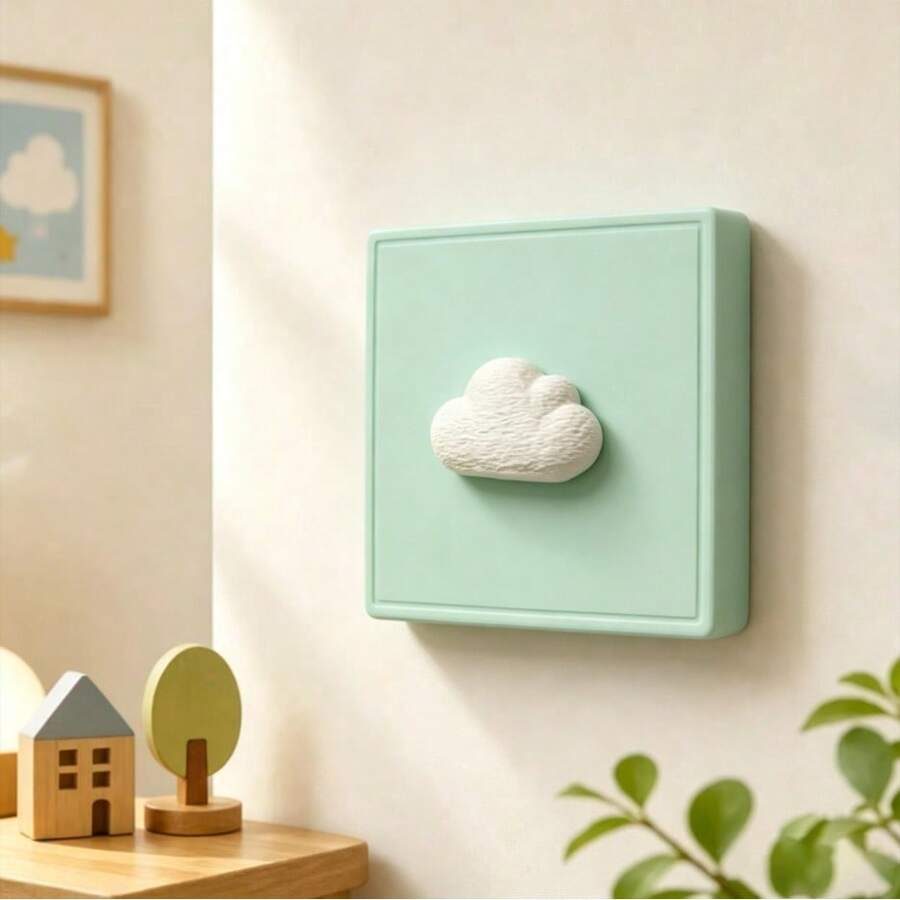 1pc 9.3*9.3cm Cloud Switch Cover, 3D Printed Switch Button Sticker, Home Switch Concealment Decor, Switch Protective Shell - Cloud-shaped Lid - View 1