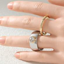 2pcs/Set Women's Dual-Tone Elegant Ring Set, Daily Wear Jewelry - Multicolor - View 3
