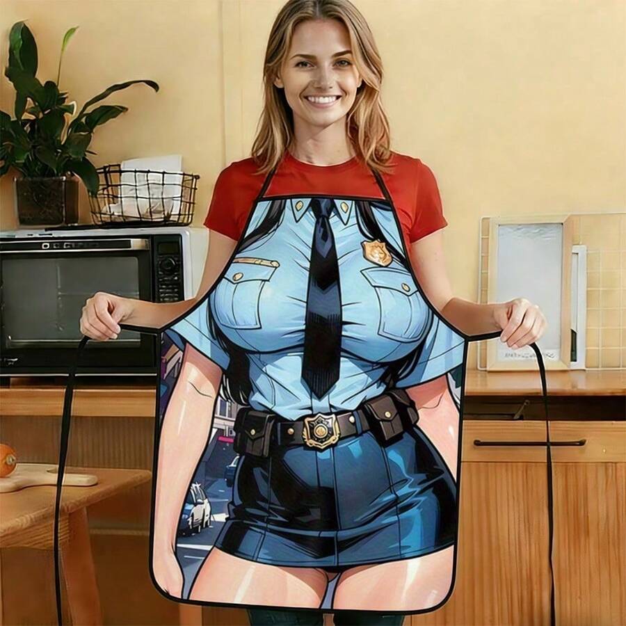 1pc Fun Cartoon Pattern Apron, Suitable For Home Cooking, Housework And Gifting - Multicolor - View 1