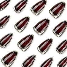 24pcs Medium-Long 3D Burgundy Gold Trim French Style Autumn/Winter Minimalist Gilded Almond Nails + 1pc Jelly Glue + 1pc Nail File - Multicolor - View 5