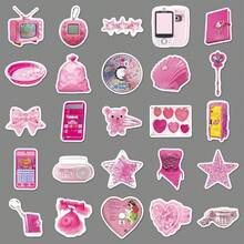 50pcs Pink Y2K Graffiti Stickers, Fresh Girl Style, Ins Style, Decorative Stickers For Phone Case, Notebook, Guitar - Multicolor - View 5