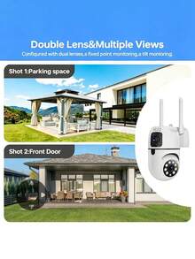WJG 3MP Dual Lens Security Camera, 3MP Wireless Home Monitoring Camera, Supports Two-Way Audio, Night Vision & Motion Detection, 360° Whole-House Monitoring Via App - White - View 4