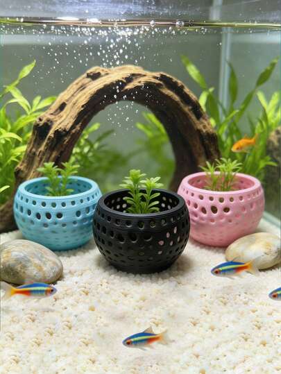 Maceta esférica hueca impresa en 3D para plantas acuáticas, contenedor de plantación y cultivo de plantas para acuario, casa transpirable y permeable al agua para peces y camarones, adorno decorativo para paisajismo de acuario, opciones de varios colores, evita que las plantas acuáticas floten