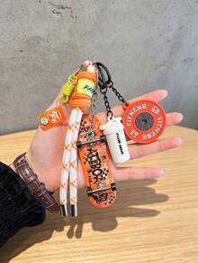 Ins酷感滑板健身啞鈴鑰匙圈，啞鈴＋手指滑板＋水杯吊飾，汽車鑰匙掛飾生日小禮物 - 彩色 - 查看 14