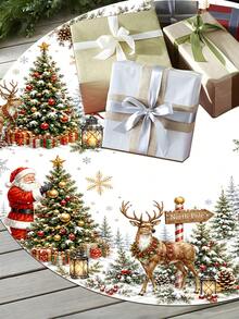 1/100Pcs Christmas Theme Christmas Tree Skirt, Christmas Snowman & Reindeer Theme, Round Base, Diameter 60/90CM Optional; Suitable For Winter Party And Home Holiday Decoration, Ideal Christmas Tree Decor. - Multicolor - View 5