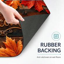 1件棕色木紋橘紅楓葉歡迎字母圖案廚房地墊，復古鄉村秋季風格，長方形防滑設計，適用於廚房入口、走廊，感恩節豐收季節秋季家居裝飾 - 彩色 - 查看 8
