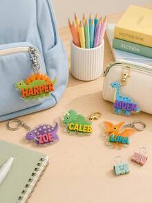 3D Acrylic Keychain Personalized Dinosaur, Backpack Tag, Back To School Gift For Kids, Custom Name Charm Dino Boys Girls - Multicolor - View 2