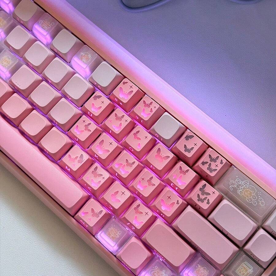 AULA Beauty Butterfly Love Keycaps con Grabado Lateral DIY Personalizado PBT Altura de Fábrica 21 Teclas Patrón Lindo Tapas de Teclado - Ver 1