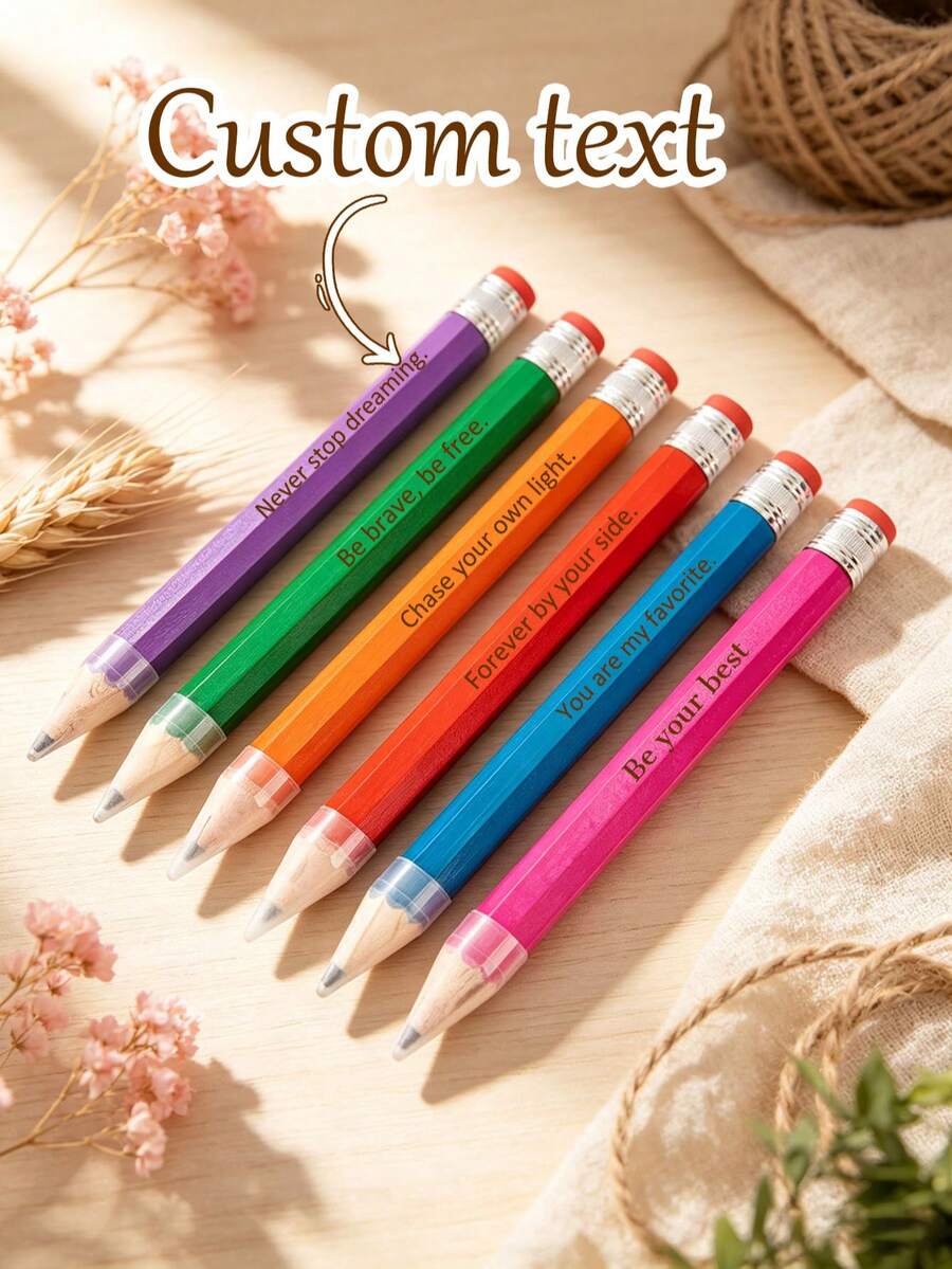 [Customized]2pcs, Customized Engraved Name Pencils With Eraser - Suitable For Sketching, Exams And Painting - - Ideal Birthday, Christmas And Thanksgiving Gifts - Sets - View 1