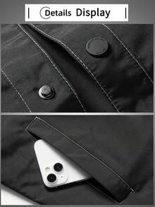 Old Money Men's Jacket With Lapel Collar, Multiple Pockets, Fashionable Casual Business Commute, Lightweight Autumn Outerwear - Black - View 5