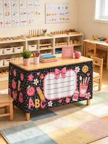 1 buah Taplak Meja Motif Alat Tulis ABC Lucu, Taplak Meja Bunga Kartun Latar Belakang Hitam, Dekorasi Meja Guru Kelas untuk Kembali ke Sekolah, Hanya Taplak Meja Saja - MultiWarna - View 9