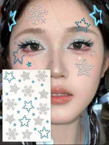 3D Realistic Multi-Particle Pentagram Butterfly Hexagon Snowflake Shiny Rhinestone Face Stickers For Women, Y2K Holiday Party Daily Makeup DIY Music Festival Ball Face Decor - Multicolor - View 4