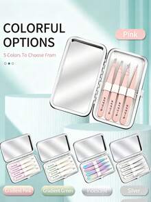 4pcs Stainless Steel Eyebrow Tweezers Set With Storage Box And Mirror, Precision Hair Removal Tweezers For Eyebrow Grooming, Facial Hair Removal, Makeup Tool - Multicolor - View 3