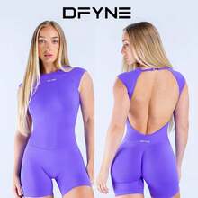 Dfyne - Impact Romper Deportivo Manga Corta Para Mujer, Body Sin Costuras Con Espalda Descubierta, Mono Corto Push Up Gym Aesthetic - Café fuerte - Ver 2