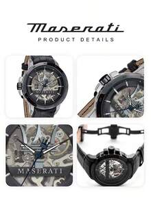 Maserati Men Automatic Watch Rose Gold Case Navy Blue Crocodile Texture Leather Band Hollow Skeleton Dial Luxury Business Wristwatch R8821119005 - WATCH - View 10