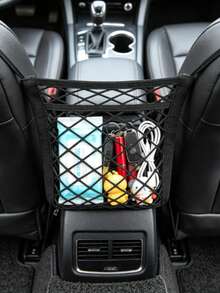 1pc Car Seat Gap Storage Net, Multi-Layer Elastic Mesh Pocket, Made Of High Elasticity Nylon Webbing, Suitable For Between Car Seats, Can Store Miscellaneous Items And Act As A Barrier To Prevent Children In The Back Seat From Reaching Forward - A - View 1
