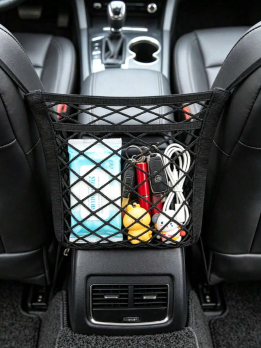1pc Car Seat Gap Storage Net, Multi-Layer Elastic Mesh Pocket, Made Of High Elasticity Nylon Webbing, Suitable For Between Car Seats, Can Store Miscellaneous Items And Act As A Barrier To Prevent Children In The Back Seat From Reaching Forward - A - View 1