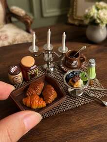Model Roti Croissant Miniatur, Set Dekorasi Teh Sore untuk Rumah Boneka, Termasuk Model Roti Resin Miniatur, Kopi, Makanan Penutup, Tempat Lilin, Peralatan Makan, Aksesoris Adegan Restoran Miniatur - Satu-Ukuran - View 1