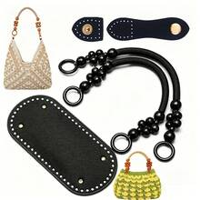5pcs Set = 2pcs Wooden Beads Hand Straps And 1pc Bag Bottom And 1pc Gourd Buckle And 1pc Snap Button, New Style High Quality Handmade Hemp Rope Wooden Bead Hand Strap - Retro Hong Kong Style Weaving Bag, Handmade Bead Stringing Bag Kit - New Model - View 4