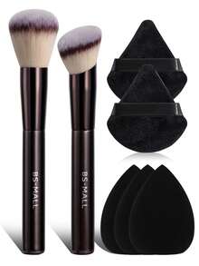 BS-MALL Soft Touch Precise Makeup Brush Set 2pcs With 5pcs Powder Puff Set - Black - View 7