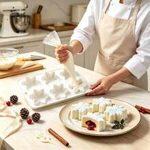 6-Cavity Snowflake/Mango-Shaped Reusable Baking Mold For DIY Mousse, Chocolate, Chiffon, Cheesecake, Ice Cream, Jelly, Pudding, Easter, Christmas, Valentine's Day, Graduation, Birthday Party, Christmas Tree - White - View 5
