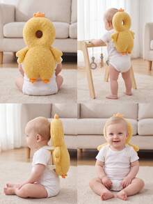 Upgraded Baby Protective Pillow, Thickened & Enlarged Toddler Protection Pad, Large Size 35*30cm, Head Protection Pillow For Crawling And Walking Babies, Travel Gear, Adjustable Breathable Head Protector Backpack, Infant Learning To Walk Supplies, Cartoon Bear Rabbit Chick Design, Machine Washable, Easy Storage, Ideal Gift For Halloween And Christmas - Teddy Plush Little Yellow Chick - View 3
