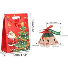 48Pcs/24Pcs/4Pcs Christmas Gift Paper Bag And Triangular Box Cartoon Santa Claus Reindeer Snowman Paper Small Gift Box Box With Bow, Merry Christmas Party Packaging Supplies - Multicolor - View 8