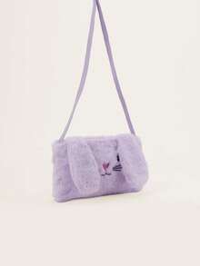 1pc Cute Rabbit Plush Crossbody Bag, Soft Fluffy Cartoon Design, Girls' One Shoulder Small Wallet - Plush - View 4