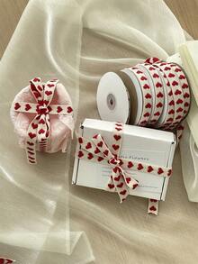 1Roll Holiday Decorative Ribbons, Heart Print Ribbons, Gift Wrapping Woven Ropes, Handmade DIY Korean Style Floral Arrangement Ropes, Cake & Birthday Box Packaging Ribbons, Gift Wrapping Woven Bows, Bouquet Gift Cake Packaging, Floral Satin Ribbons. - Multicolor - View 9