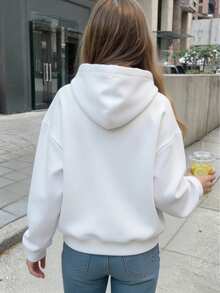 Autumn Girls Hoodie With Pink Cherry Blossom And Japanese Print, Long Sleeve, Cuffed Hem - White - View 5