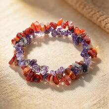 1Pc Double‑Row Natural Stone Chips Bracelet Irregular Gravel Beaded Elastic Bangle For Women Couple Healing Crystal Jewelry Gift - Multicolor - View 9