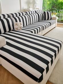Vertical Stripe Sofa Cushion Slipcover, 1‑Piece Elastic Sofa Seat Cover, Pet Friendly Scratch‑Proof Washable Sofa Protector For 1 2 3 4 Seater & L‑Shape Sectional Sofa, Soft Decorative Furniture Pad - Beige - View 9