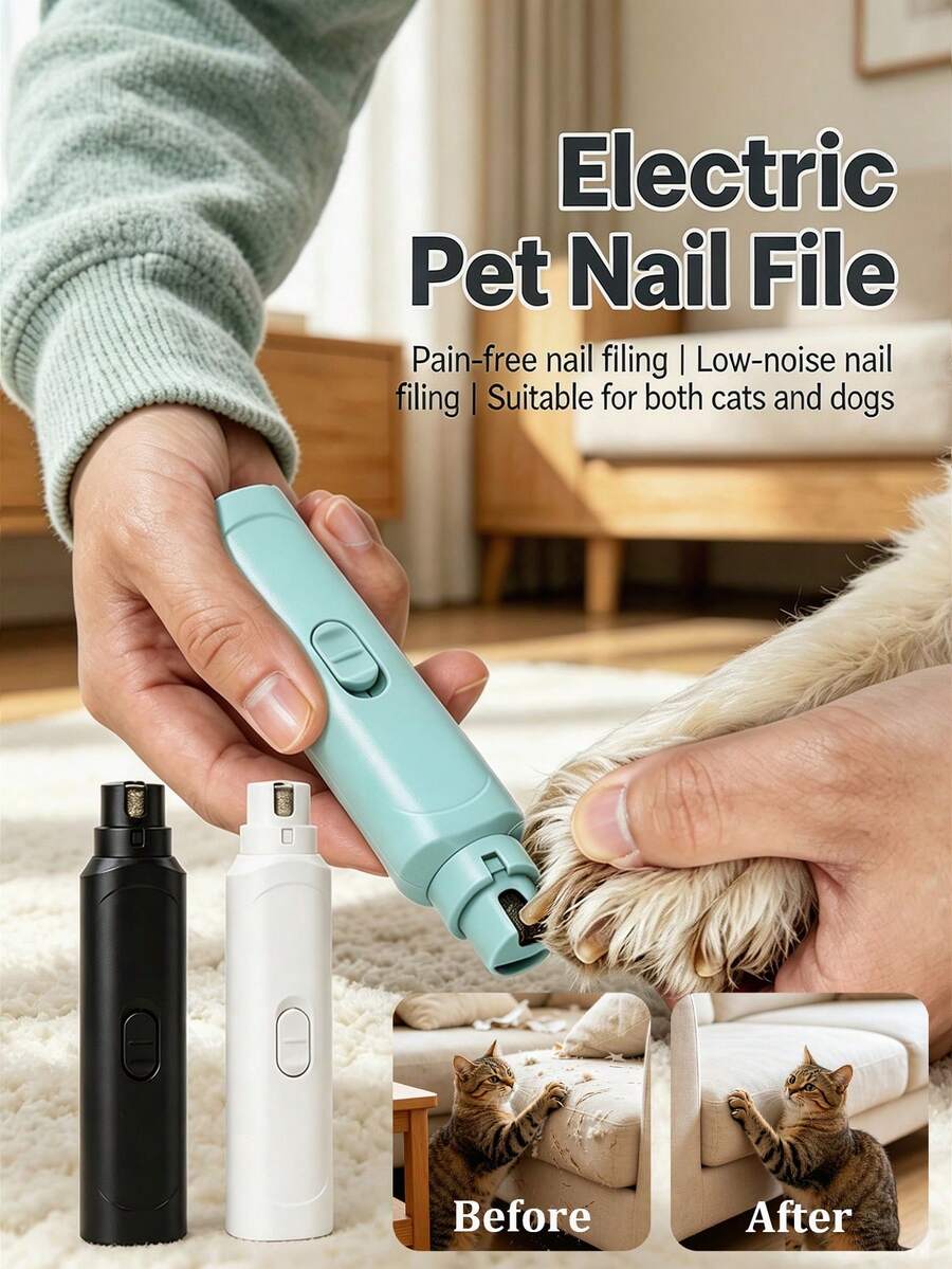 Low Noise Electric Pet Nail Grinder, Painless Claw Trimmer, Battery Powered Pet Grooming Tool, Easy To Operate, Durable, Suitable For Small, Medium, Large Dogs, Kittens And Small Animals, Requires 2 AAA Batteries (Not Included), Essential Pet Supplies