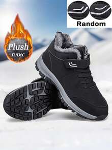 Winter High-Top Fleece-gefütterte Schneestiefel, rutschfeste Outdoor-Herrenschuhe, bequeme High-Top Herren-Freizeitschuhe, langanhaltend Herren-Sportschuhe mit dicker Sohle, bequeme leichte Wanderstiefel, verdickte warme Herrenstiefel, hochwertige Outdoor-Winterstiefel (asymmetrisches Muster) - Schwarz - Übersicht 8