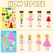 6 Sheets Princess Dress-Up Puzzle Stickers, Cute Paper Doll Dress-Up Stickers, Fashion Set Hair Accessory Stickers, Suitable For Scrapbooking, Journaling, Children's DIY Crafts - Multicolor - View 6