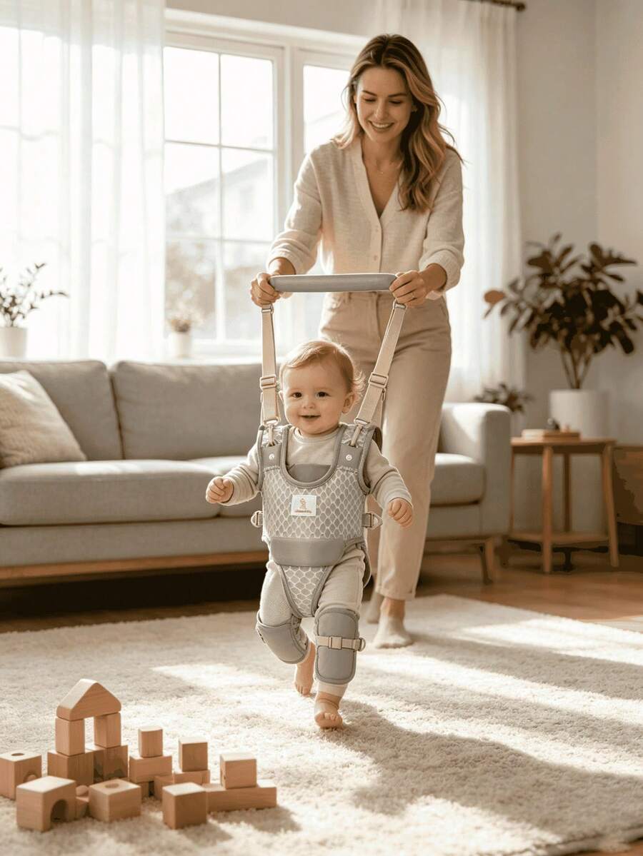 Grow-With-Me Baby Walking Harness All Seasons Adjustable Straps Breathable Mesh Anti-Fall Toddler Walking Assistant Stand Training Belt - Light Grey - View 1