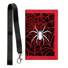 1pc Tri-Fold Neck Wallet, Cool Spider Web Pattern, Anti-Loss Lanyard, Multi-Card Slots & ID Window, Daily Casual Outdoor Beach Bag - Multicolor - View 15