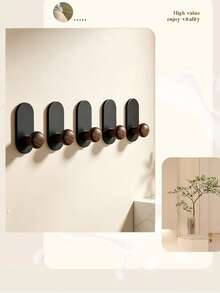 Walnut-Style Single Hook Wall Mount Coat Hanger Bedroom Door Back Adhesive Clothes Hook For Coats Scarves Towels Keys Storage Organization Damage-Free - Multicolor - View 9