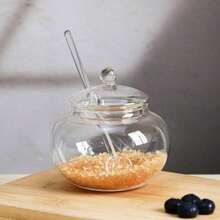 Glass Honey Pot Honey Jar With Spoon Lid Cover Honey Bottles Honey Container Dispenser Ketchup Container Sauce Jar For Oil Sauces Vinegar - Clear - View 6