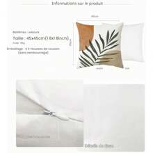 Housses de Coussin 45X45 Cm, Housses de Coussins Lot de 4 Cushion Covers en Velours Coussins Décoratifs avec Fermeture Eclair Di - feuille-b1906 - Voir 5